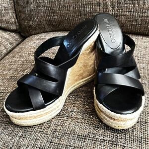 Women's Jimmy Choo Prisma Cork Wedge Slide Leather Sandals, Size 36 US- 5.5 or 6